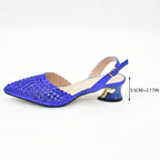 Women's Rhinestone Pointed Toe Mid Heel Pumps and Bag Set