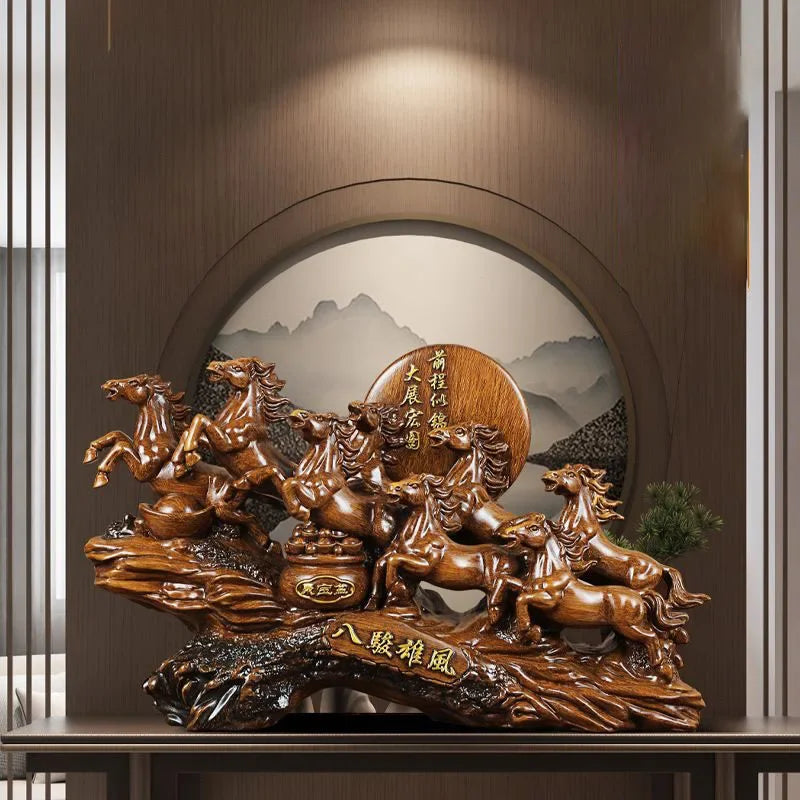 Eight Horses Resin Ornament and Feng Shui Desktop Figurine