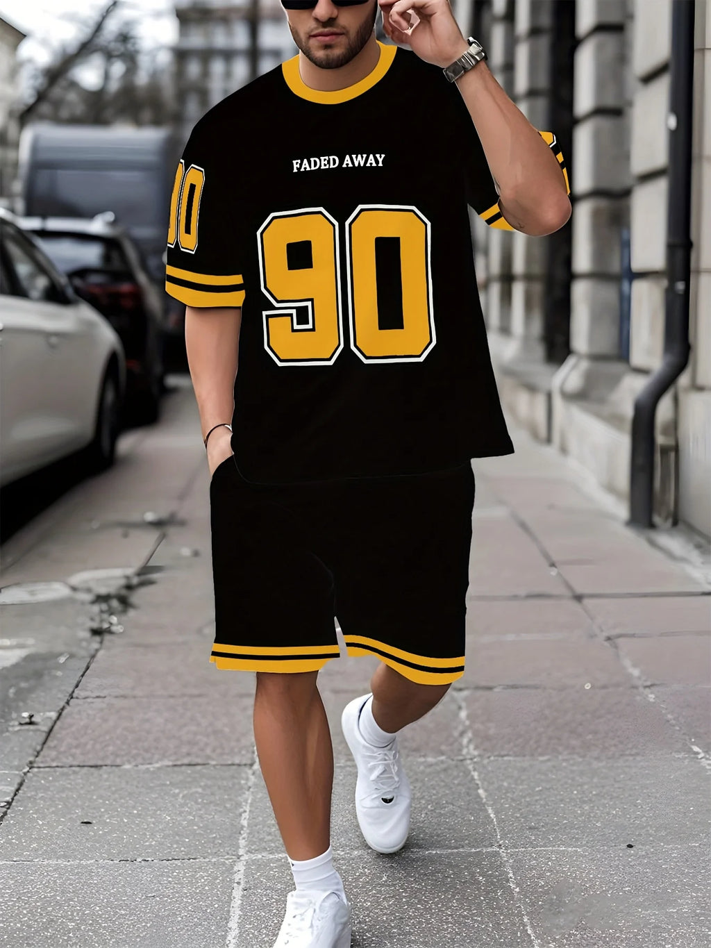 Men's Casual Graffiti Print T-Shirt and Shorts Two Piece Set