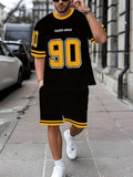 Men's Casual Graffiti Print T-Shirt and Shorts Two Piece Set