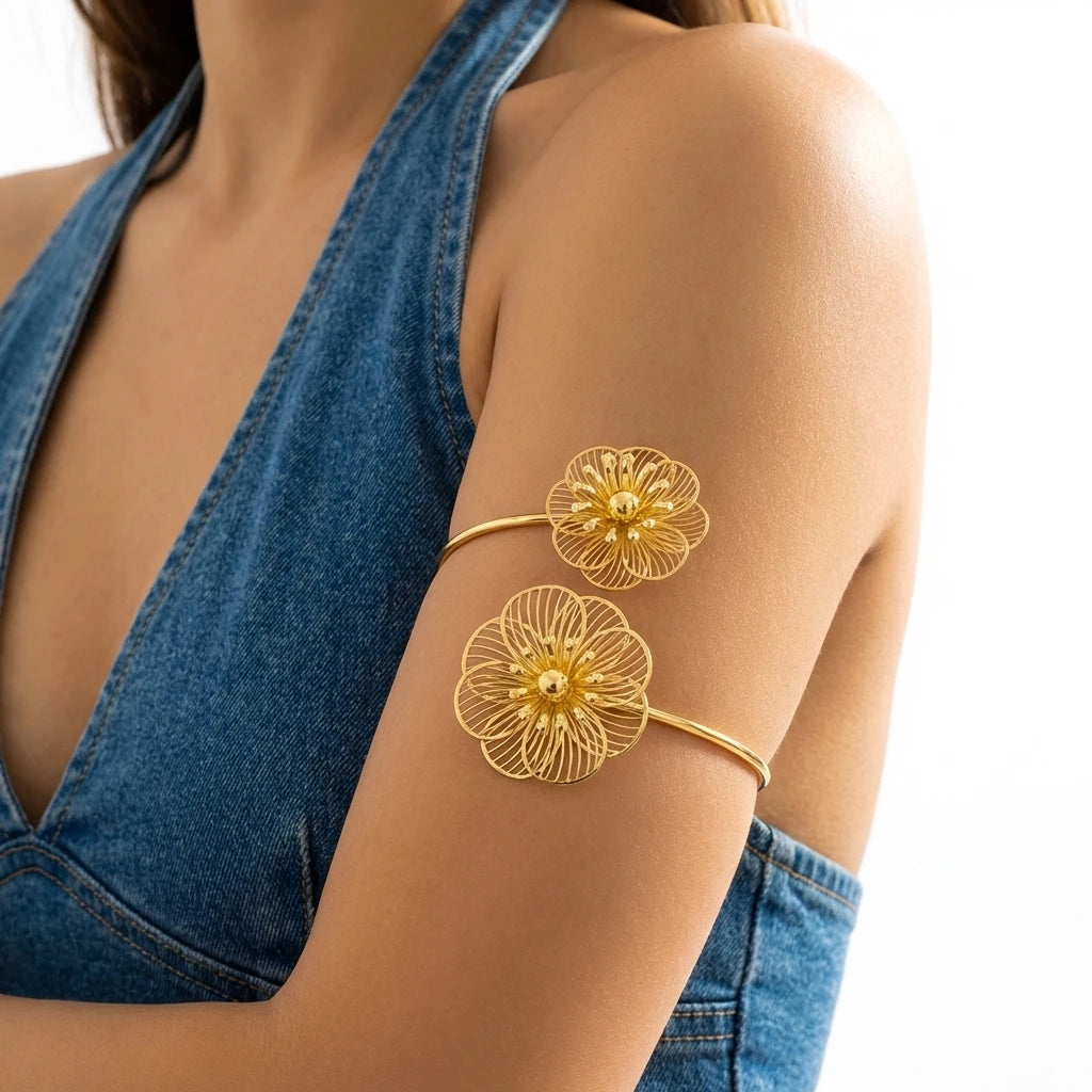 Women's Vintage Leaf Geometric Waves Upper Arm Cuff Bracelet