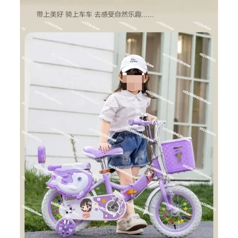 Kids' Foldable Bicycle with Basket and Safety Guardrail