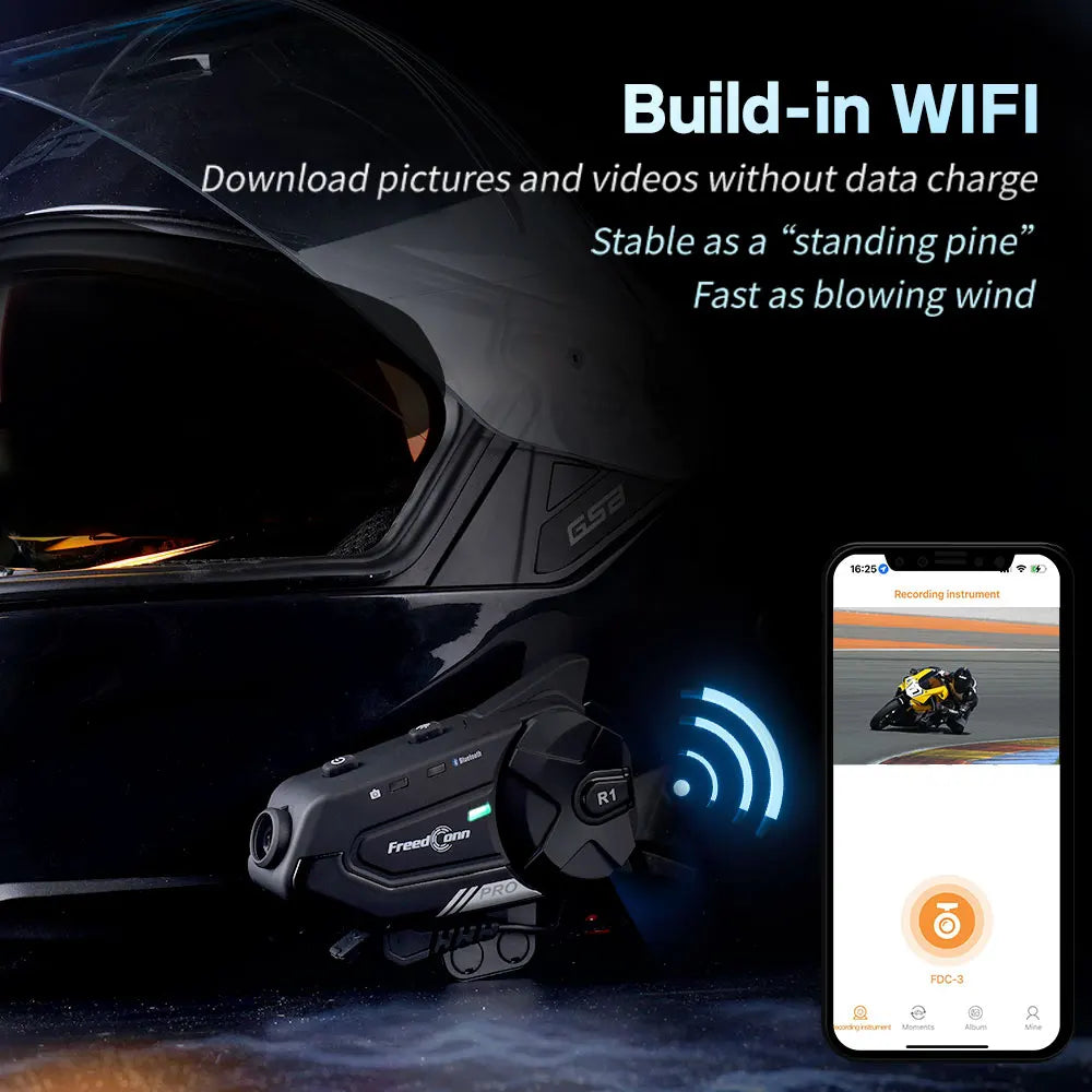 Motorcycle Helmet Bluetooth Intercom and 1080P Dash Cam Headset