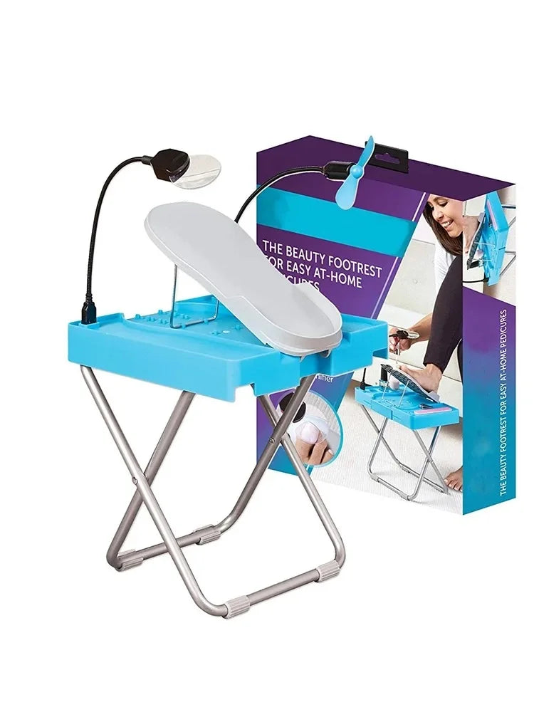 Adjustable Pedicure Footrest Stand with Fan and LED Light