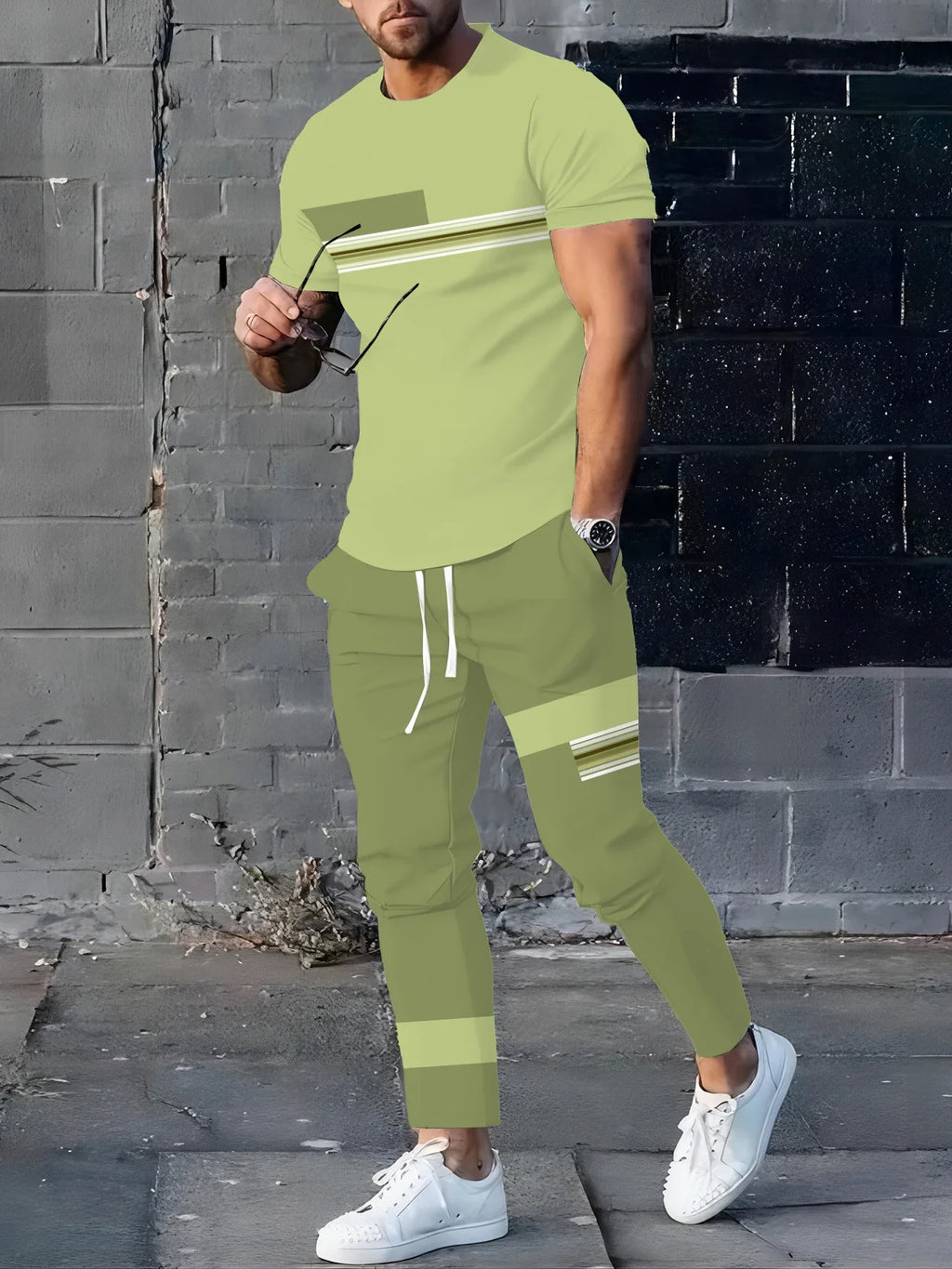 Men's Casual Summer T-Shirt and Shorts Suit Set with 3D Letter Print