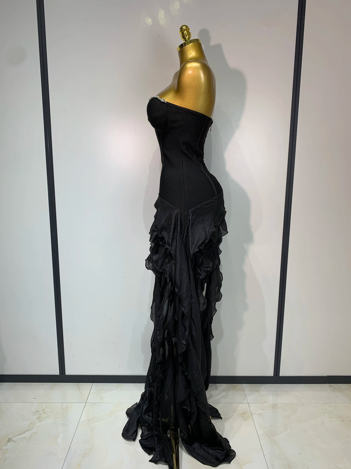 Women's Fashion Strapless Ruffle Bandage Mini Party Dress