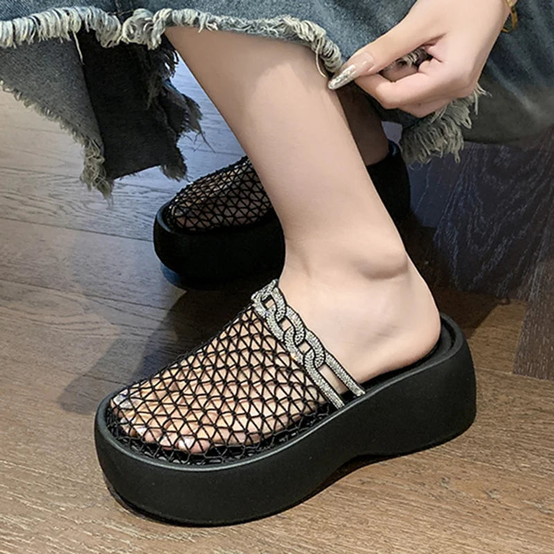 Women's Platform Summer Sandals Rhinestone Decoration Non-Slip Outdoor Slides