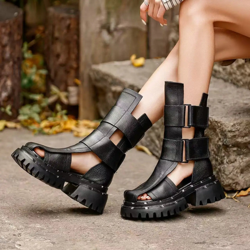 Women's Retro High-Top Platform Sandals Hook & Loop Casual Shoes