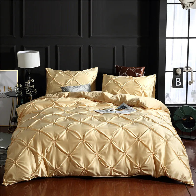 Chiffon Pinched Flower Duvet Cover and Soft Bedding Set