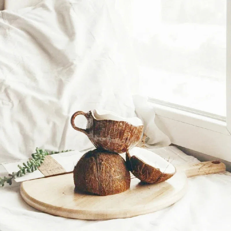 Retro Coconut Shell Hand-Pinched Irregular Ceramic Coffee Mug 10.1 fl oz