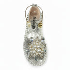 Women's Pearl Crystal Flower Flat Sandals Casual Open Toe