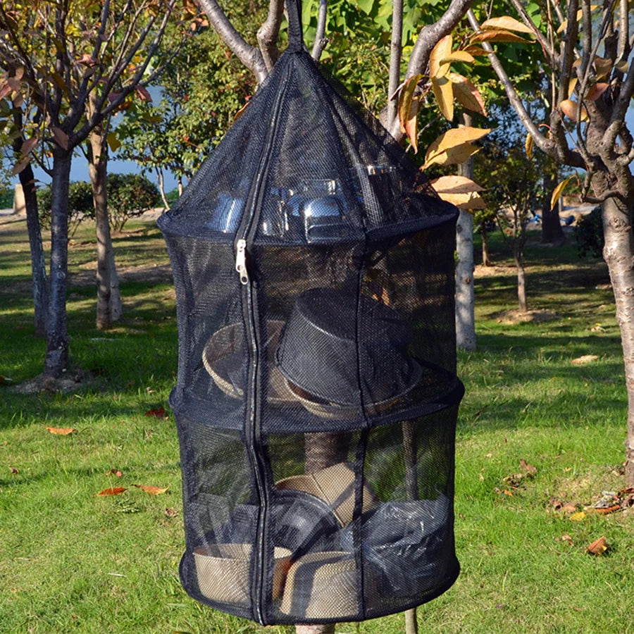 Folding 3-Tier Camping Storage Net with Zipper for Tableware