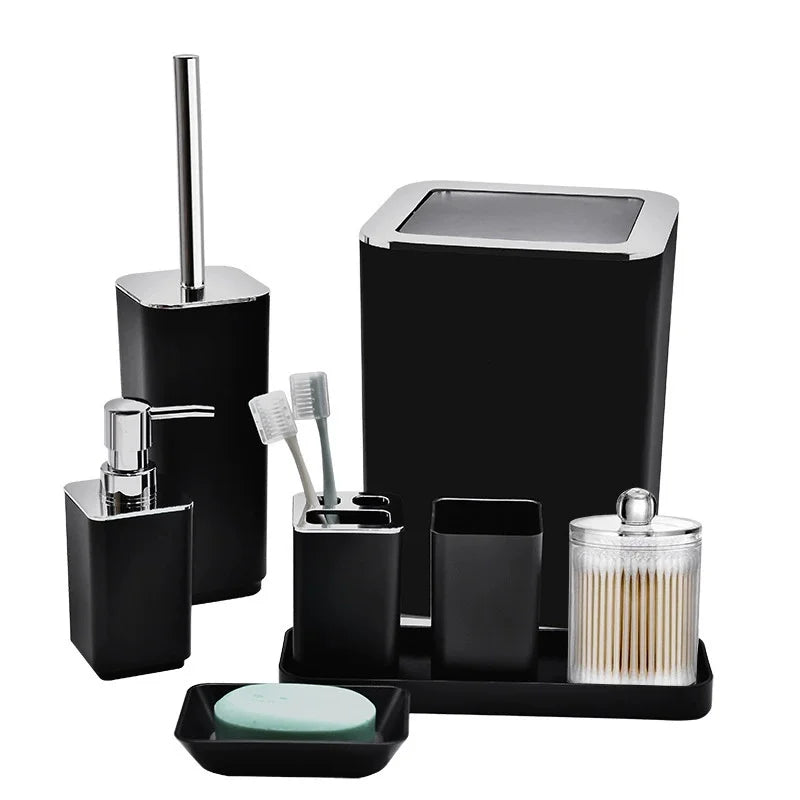 Bamboo Plastic Bathroom Accessory Set with Trash Can T234-8