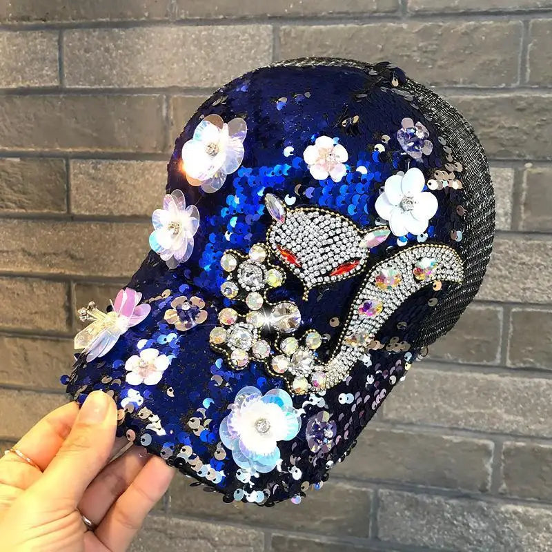 Sequin Duckbill Sun Hat Breathable Reflective Adjustable 22-23 Inch