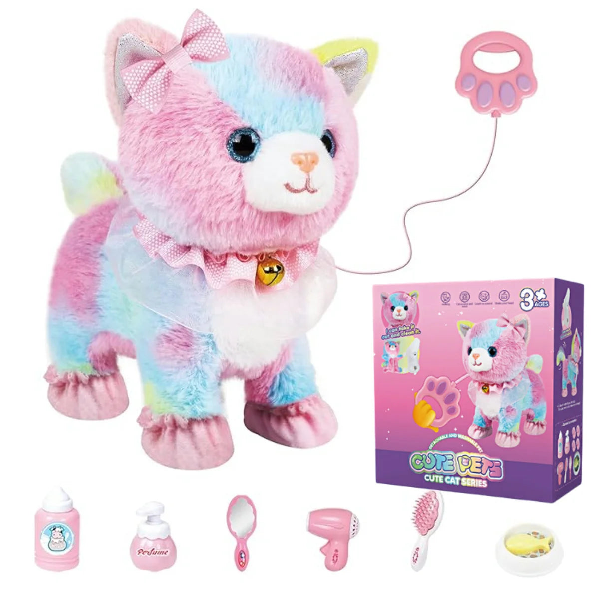 Kids' Interactive Walking Cat Toy with Leash and Sound Effects