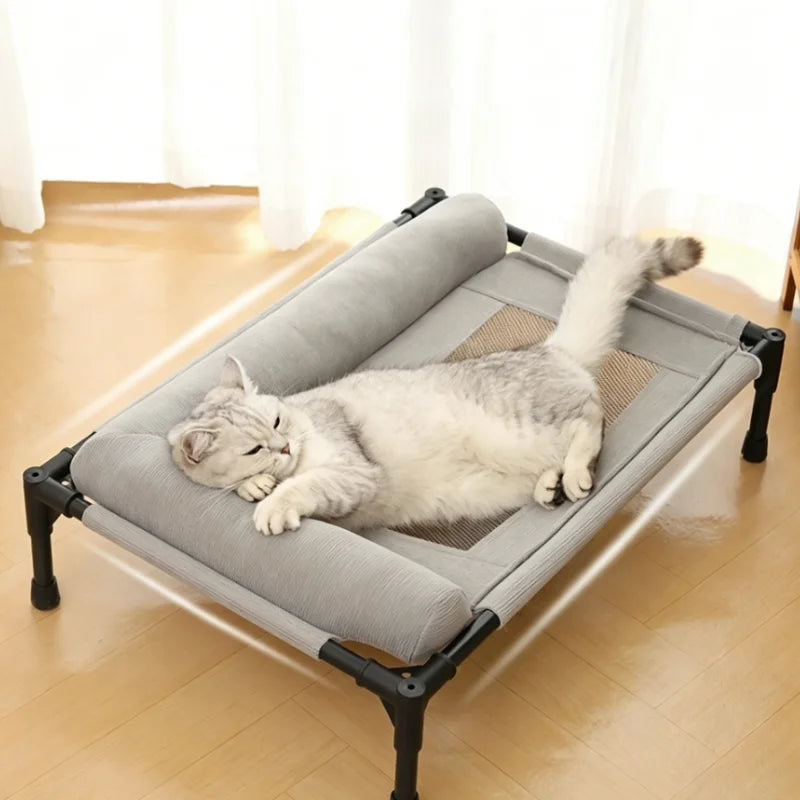 Cooling Dog Cot Bed with Pillow Breathable Mesh Washable Pet Furniture