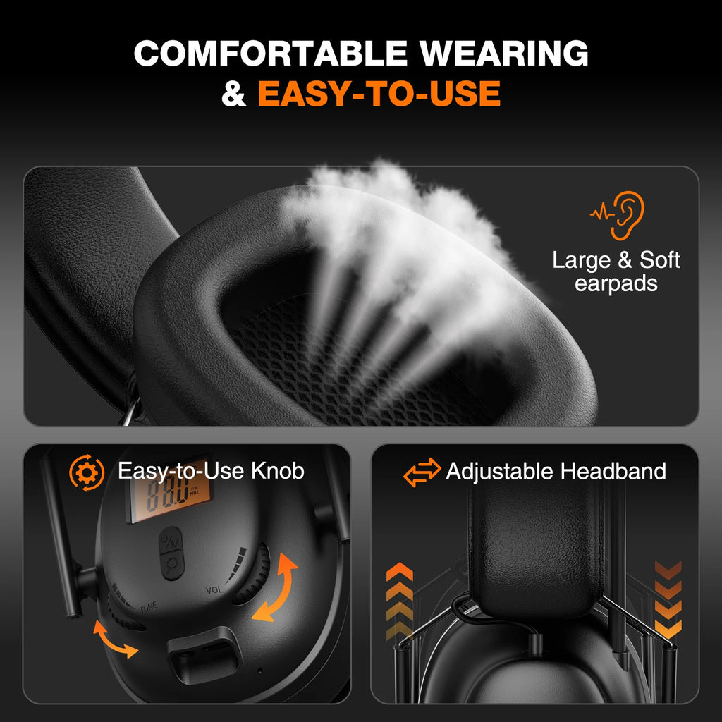 Bluetooth 5.4 AM/FM Radio Headphones with 30dB Ear Protection