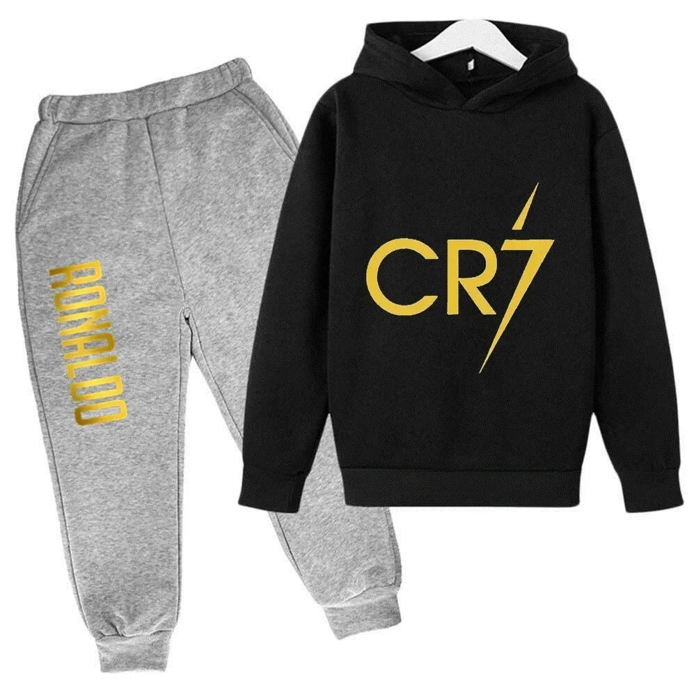 Kids' Ronaldo CR7 Print Hoodie Sweatshirt Pants Two-Piece Set