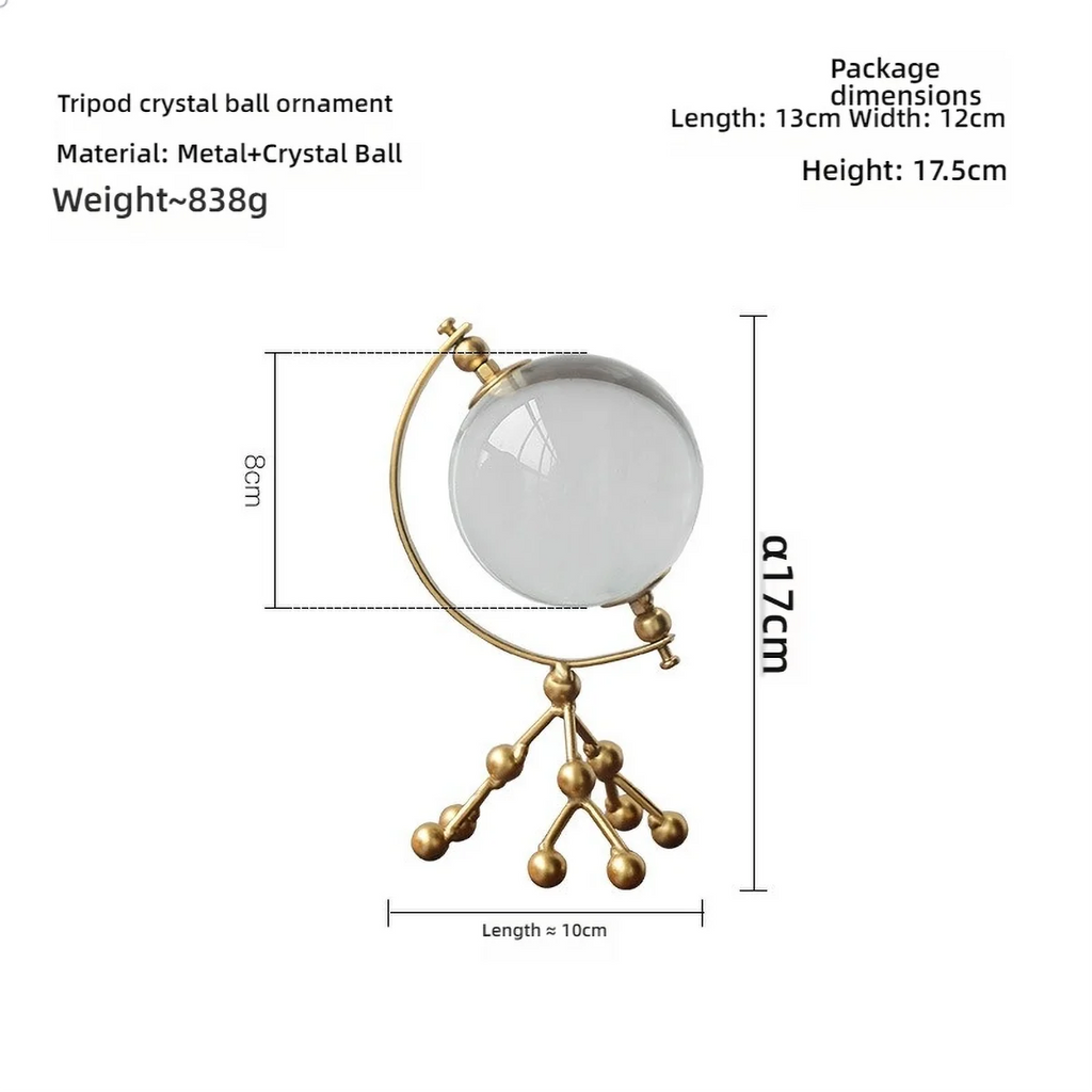 Golden Metal Crystal Ball Deer Figurine and Tabletop Ornament