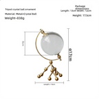 Golden Metal Crystal Ball Deer Figurine and Tabletop Ornament