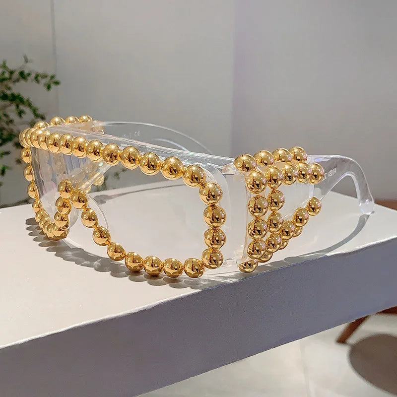 Oversized Square Pearl Sunglasses UV400 Women's Fashion Eyewear