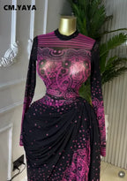 Women's Tie Dye Print Ruched Long Sleeve Bodycon Maxi Dress