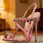 Women's Mixed Crystal Split Toe Stiletto Sandals