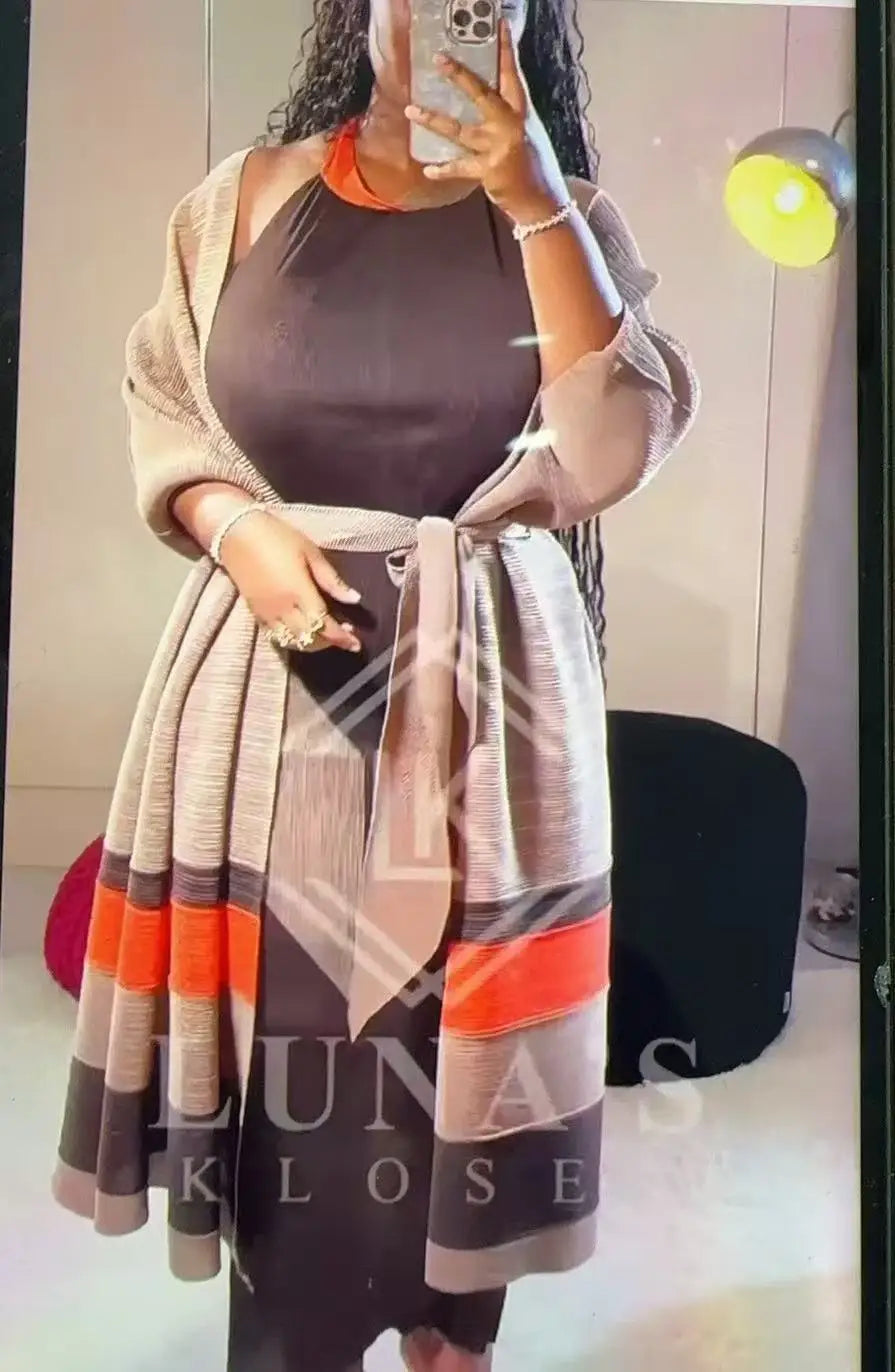 Women's Pleated Colorblock Two Piece Dress Set