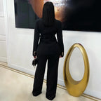 Women's Embellished Lapel Blazer Wide Leg Pants Suit