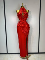 Women's Flower Hollow Out Sleeveless Knitted Bandage Dress