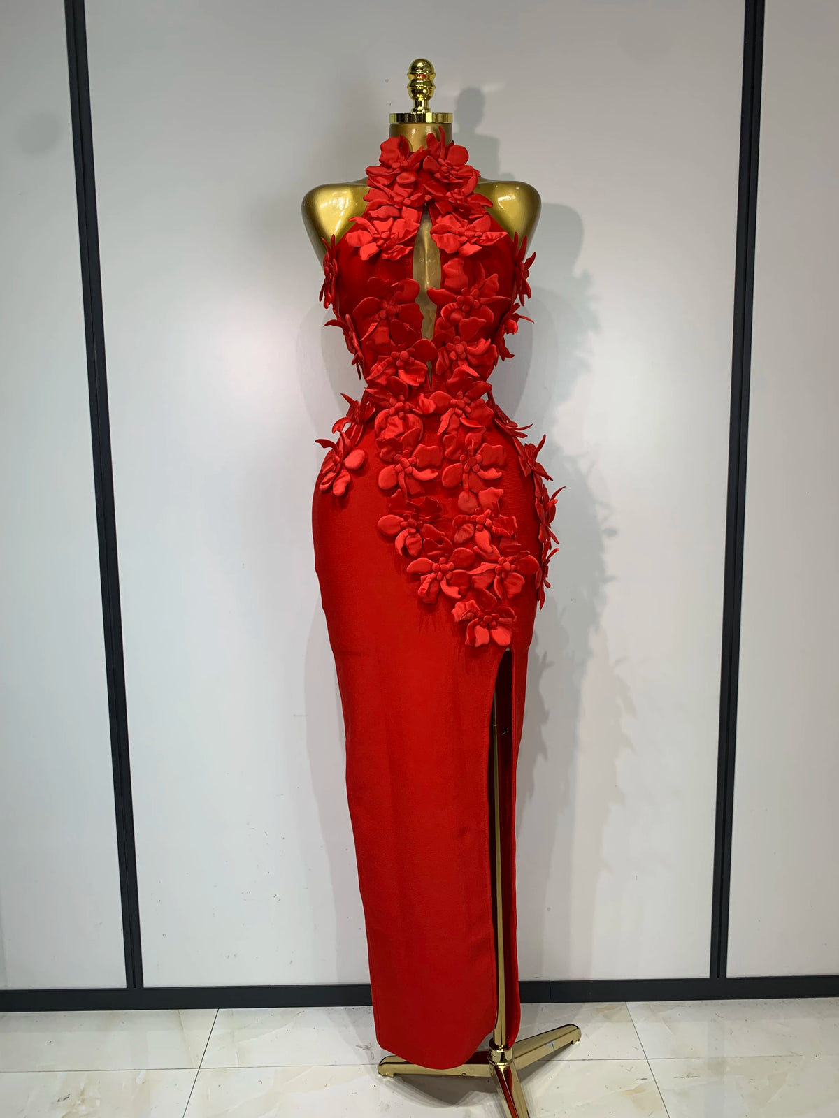 Women's Flower Hollow Out Sleeveless Knitted Bandage Dress