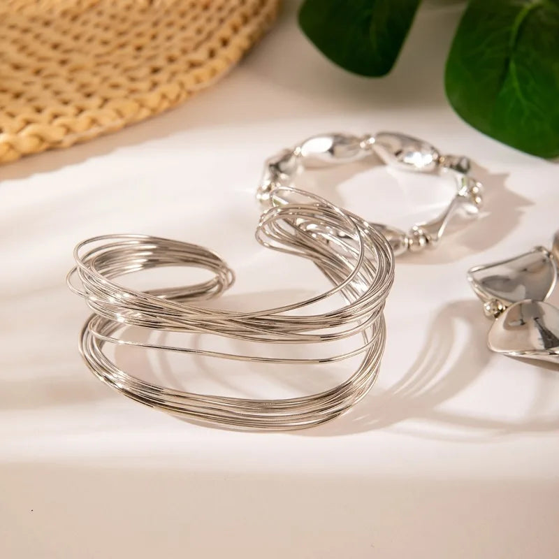 Women's Fashion Punk Irregular Open Cuff Bracelet Set