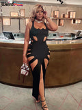Women's Sexy Hollow Out Split Bodycon Maxi Dress
