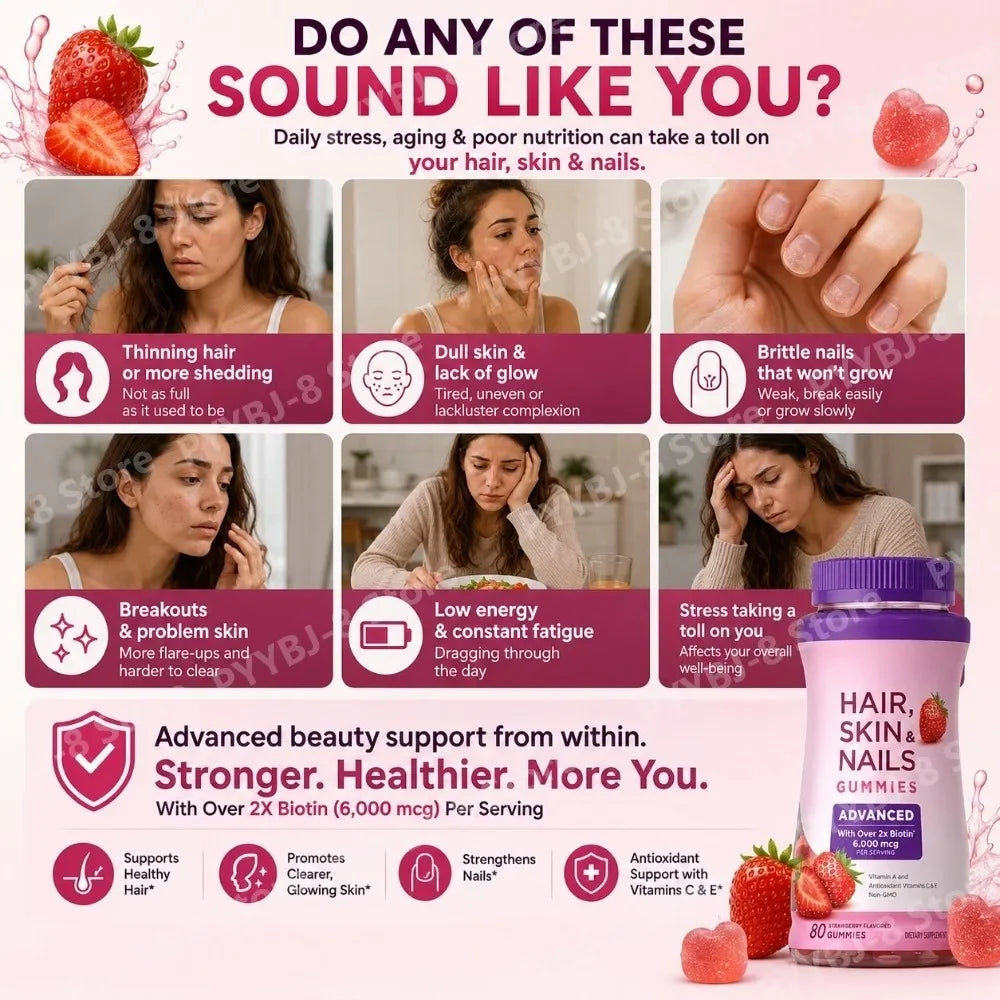 Biotin 6000mcg Strawberry Hair Skin and Nails Gummies 80 Count
