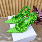 Women's Pleated Lace Pointed Toe High Heel Sandals