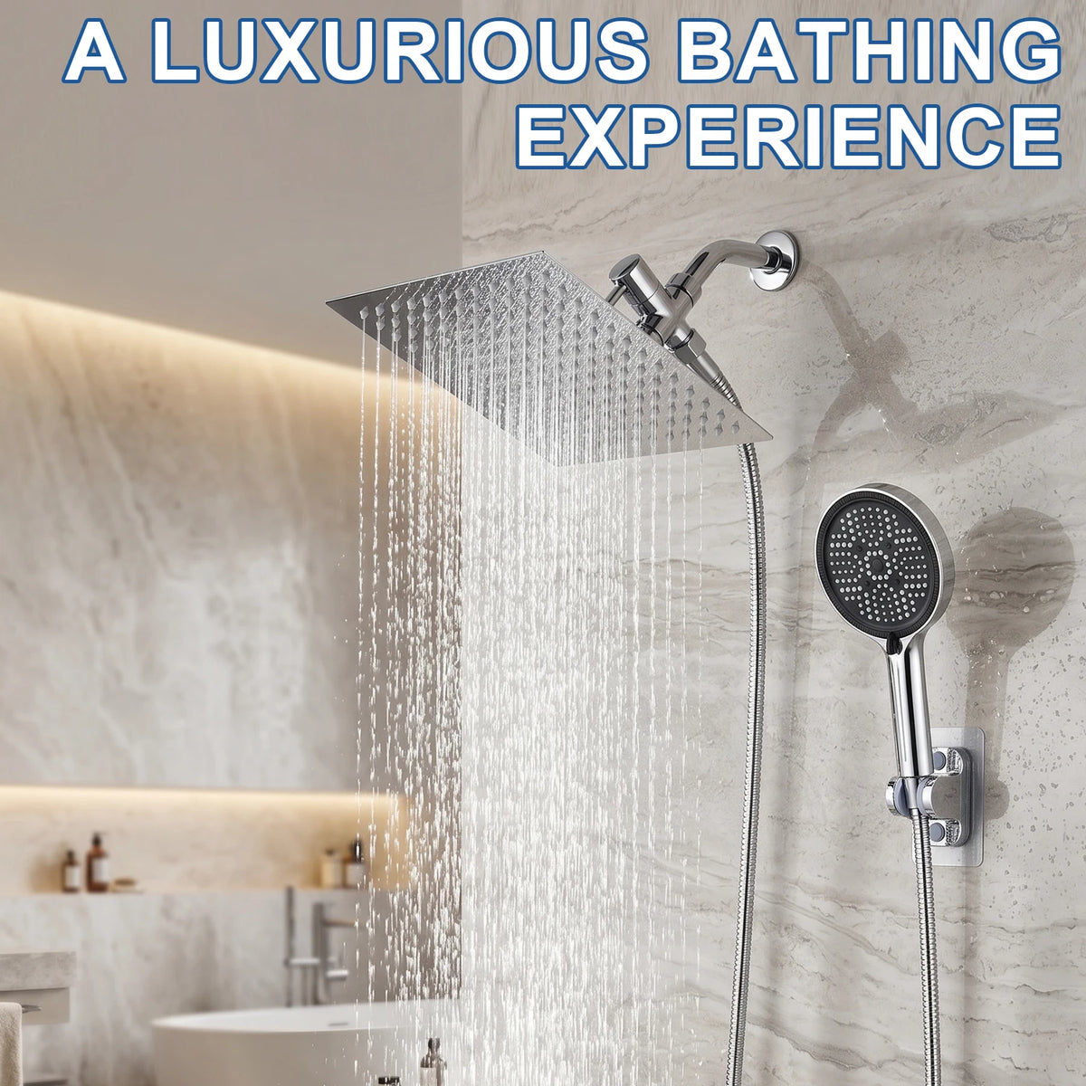 Stainless Steel Rain Shower Head and Handheld Spray Combo
