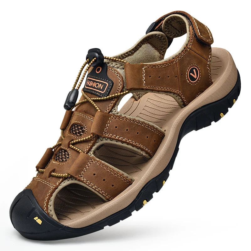 Men's Casual Outdoor Leather Sandals Roman Beach Shoes