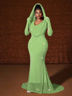 Women's Sexy Hooded Fishtail Floor Length Maxi Dress