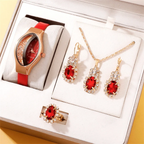Women's Rhinestone Quartz Watch 6-Piece Jewelry Gift Set