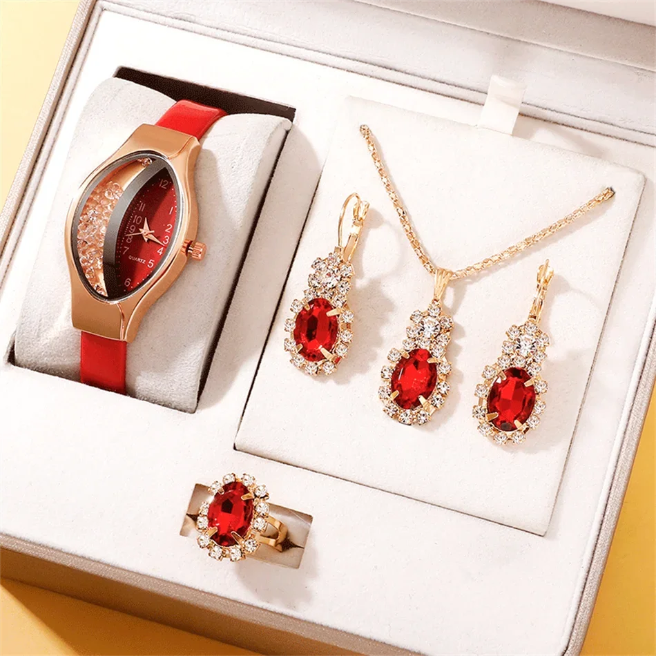 Women's Rhinestone Quartz Watch 6-Piece Jewelry Gift Set