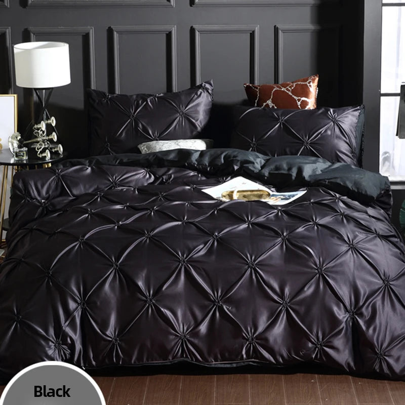 Chiffon Pinched Flower Duvet Cover and Soft Bedding Set