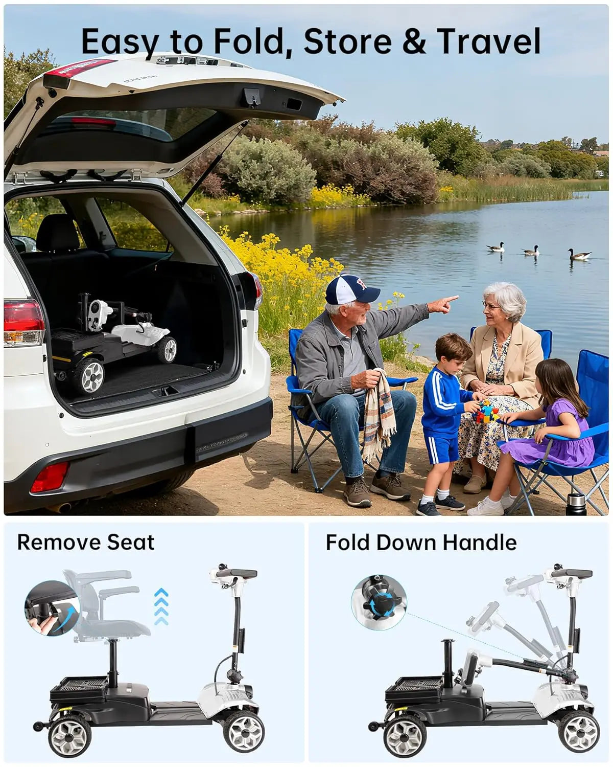 4 Wheel Folding Electric Mobility Scooter with Dual Baskets