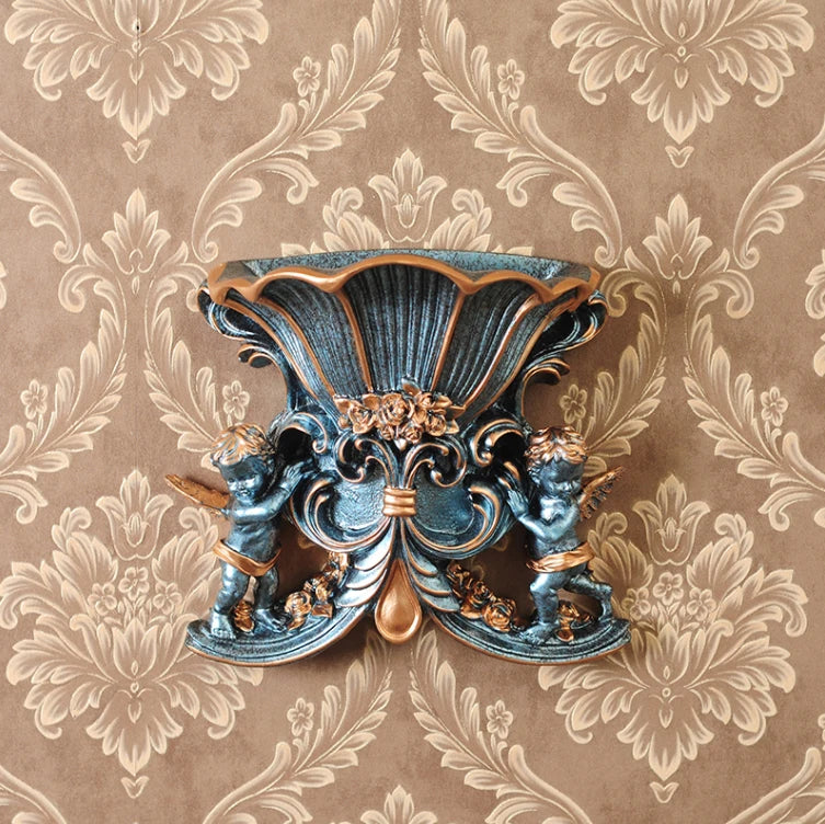 European Resin Angel Wall Vase and Planter Mural Ornament