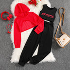 Girls' Casual Hooded Top Tank Pants Three-Piece Set