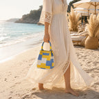 Women's Mini Knitted Geometric Colorblock Bucket Handbag