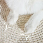 Handwoven Rattan Round Cat Bed Cooling Summer Basket with Cushion