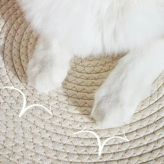 Handwoven Rattan Round Cat Bed Cooling Summer Basket with Cushion