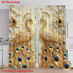 Gold Peacock Window Curtains and 3D Printed Living Room Drapes