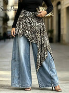 Women's Leopard Patchwork Baggy Loose Wide Leg Jeans