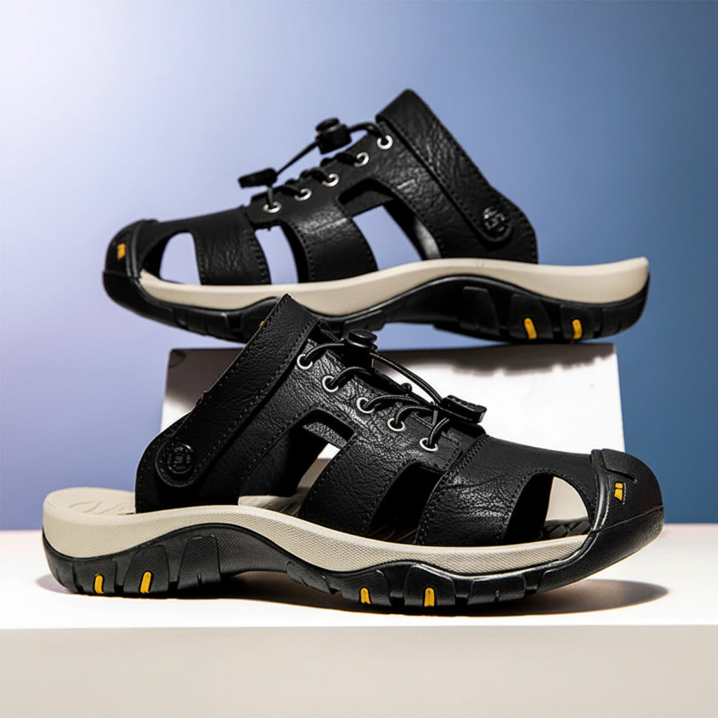 Men's Outdoor Leather Toe-Protection Sandals Quick-Drying Beach Shoes